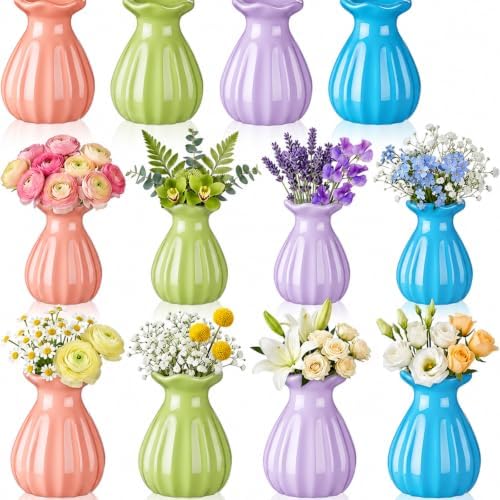 12 Pieces 3.5 Inch Glass Bud Vase Mini, Multicolor by Unknown