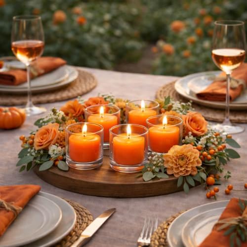 Set of 72 Richland Votive Candles Orange Unscented and 72 Clear Glass Eastland Votive Holders - Image 3