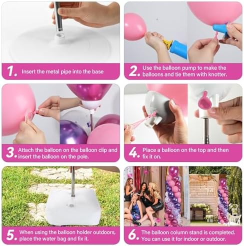 2 Sets Adjustable Balloon Column Stand Kit with Bases（Pink and Purple） - Image 5