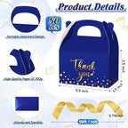 Engrowtic 50 Pcs Thank You Paper Boxes Ribbon Gift Treat Boxes with Handles 5.9 x 3.5 x 3.5 Inch Gold Foil Print for Graduation Wedding Baby Shower Holiday Party(Royal Blue) - Image 3