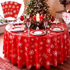 Ganeen 12 Pcs Snowflake Tablecloth Red White, Plastic Round Winter Xmas - Image 4