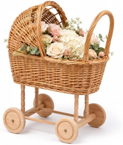 Large Wicker Baby Carriage Basket for Baby Shower Decor - 21.9-Inch by Unknown