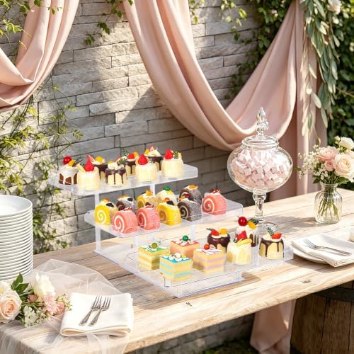 Primst 3 Pack Acrylic Dessert Table Display Set – Rectangular Display Stands for Sandwiches, Cookies & Finger Food, Tiered Trays for Weddings, Baby Shower, Tea Party - Image 5