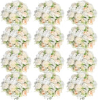 Tigeen 12 Bundles Artificial Flowers Bouquet Silk Peonies, Champagne White by Tigeen