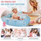 5-in-1 Tummy Time Mat Baby Activity Gym with Cartoon Pattern, Extra Thick Plush Play Floor Mat, Featuring Hanging Toys, Ocean - Image 7
