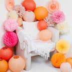PapaKit Premium Large Party Decoration Set - Paper Lantern, Paper Fan, Tissue Pom Pom, Honeycomb (Bright Orange Bloom, 24 Piece Set) Birthday Party Baby Shower Wedding Event Décor - Image 2