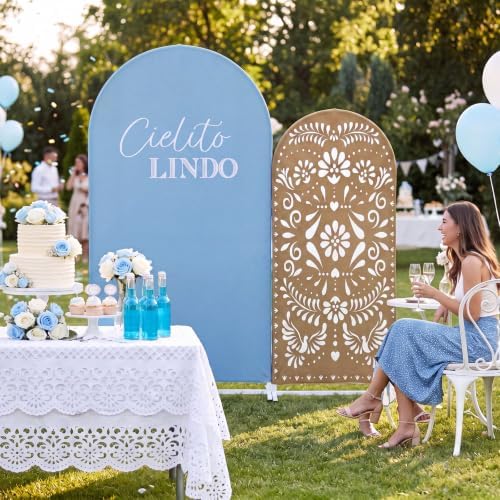 Mindsoft 2 Pcs Arch Backdrop Cover 6ft and 7.2ft Spandex Stand Cover for Baby Shower Birthday Wedding Bridal Shower Party Decorations (Blue and Brown,Cielito Lindo) - Image 5