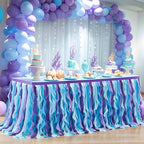Partisky Mermaid Tulle Tutu Ruffle Curly Willow Table Skirt for Rectangle Table 9ft, Mermaid Themed Party Table Cloth for Girls Birthday Party or Baby Shower by Partisky