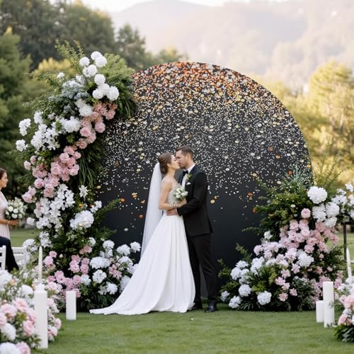 Gallety 7.2 FT Black and Gold Round Backdrop Cover for 5 to 7.2FT Circle Arch Stand - Adjustable Sparkly Glitter Circle Backdrop Cover for Wedding Graduation 1920s Party Gold Birthday Decorations - Image 5