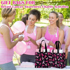 Lingvee 50 Pcs Breast Cancer Awareness Gift Bag Bulk Reusable Tote Bags with Handle, Pink Ribbon Non Woven Bottom Tote for Women Friends Breast Cancer Survivor Party Supplies(Pink Ribbon) - Image 5
