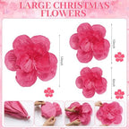 Giegxin 28 Pcs 14'' 10'' 6'' Hot Pink Christmas Paper Flowers Ornaments - Image 3