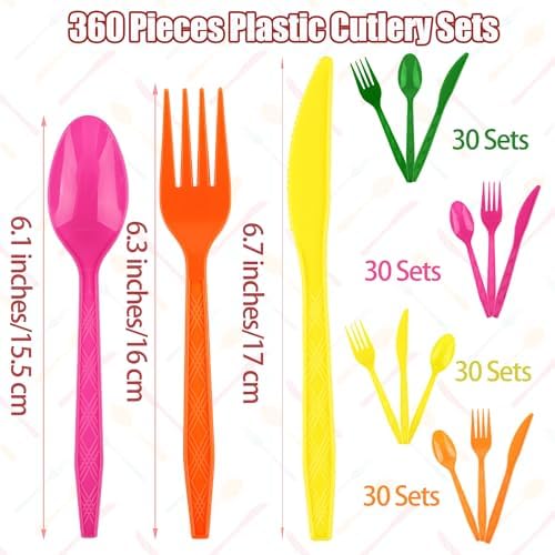 Kochorie 360 Pieces Neon Party Plastic Cutlery Set - Image 2