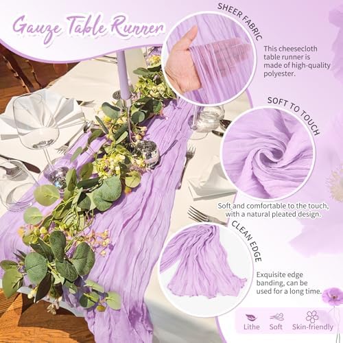 Showgeous 20 Pack Lilac Purple Cheesecloth Table Runner, 17 x 108 Inches - Image 3