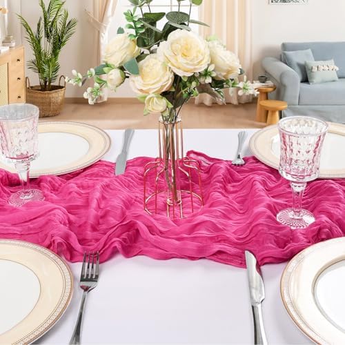 12 Pack 10Ft Hot Pink Cheesecloth Table Runner 23 x 120 Inch - Image 4