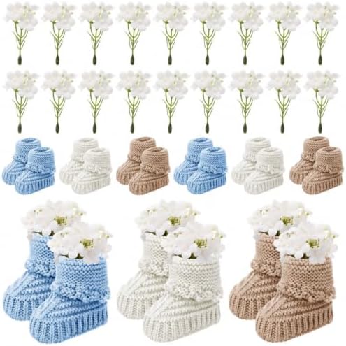 Wesiti 6 Pairs Baby Shower Booties Centerpiece, Blue, Khaki, White by Unteilti