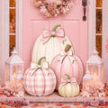 Yalikop Set of 4 Fall Pink Pumpkin Front Porch Decoration with Cute Bow by Yalikop