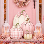 Yalikop Set of 4 Fall Pink Pumpkin Front Porch Decoration with Cute Bow by Yalikop
