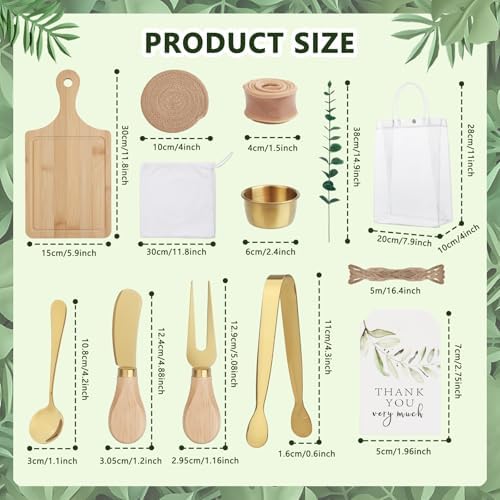 74 Pcs Baby Shower Prizes for Game Players 6 Set Cheese Board Fork Knives Coaster Towel Thank You Card and Gift Bags for Baby Shower Wedding Bridal Shower Favors (6, Gold) - Image 3