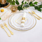WDF Partyware 350 Pieces Gold Disposable Plates for 50 Guests, Plastic Plates for Party, Dinnerware Set of 50 Dinner Plates, 50 Salad Plate, 50 Spoons, 50 Forks, 50 Knives, 50 Cups for Wedding/Party - Image 2