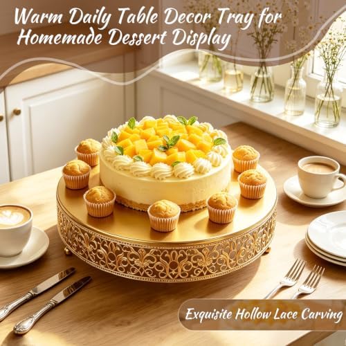 Cake Stand, Metal Round Cupcake Dessert Stand Cake Display Holder Cookies Fruit Serving Tray Decor for Wedding Party Birthday Baby Showers Anniversary (16 in, Dark Gold) - Image 3