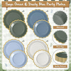 Mimorou 169 Pcs Dusty Blue and Sage Green Plates and Napkin Party Supplies - Image 4