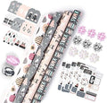 WRAPAHOLIC Christmas Wrapping Paper Set - Rustic Kraft Pink and Grey Christmas Kraft Wrapping Paper Bundle with Gift Bow & Ribbon & Tag & Sticker, Perfect for Birthday, Holiday, Party by WRAPAHOLIC