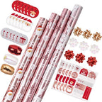 WRAPAHOLIC Christmas Wrapping Paper Set - Rose Gold Santa and Reindeer with Metallic Foil Shine Wrapping Paper Bundle with Gift Bow & Ribbon & Tag & Sticker by WRAPAHOLIC