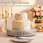 Wenqik Silver Metal Cake Stand 16 Inch with Cutting & Spatula - Image 5