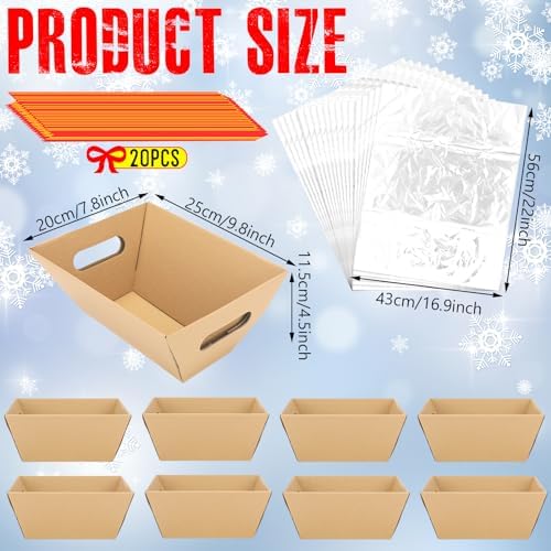 Hoolerry 60 Pcs Gift Basket Set, 20 Kraft Trays with Cellophane Bags - Image 2