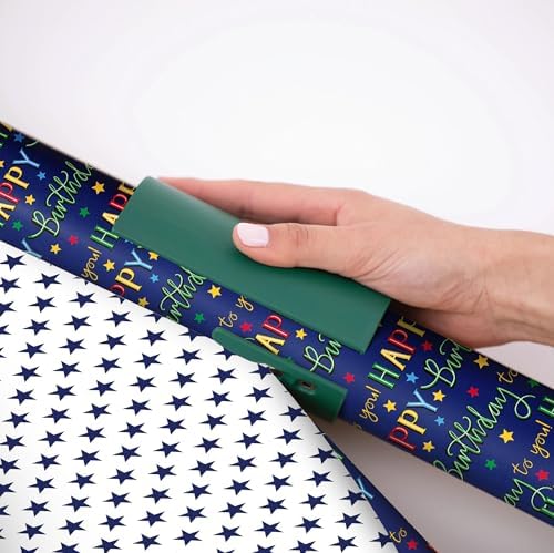 WRAPAHOLIC 30 Inch Reversible Birthday Wrapping Paper (30 Inch x 33 Feet) & Little ELF Gift Wrap Cutter (1-Pack) - Colorful Happy Birthday and Stars Design for Party, Baby Shower - Image 5
