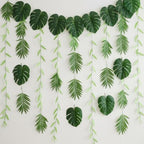 XunYee 110 Pcs Total 295 ft Jungle Theme Party Decoration, Tropical and Monstera Palm Leaves, Fake Wicker Rattan Vines, Fake Greenery Faux Leaves for Baby Shower Safari Party Decoration Set - Image 3