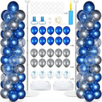 2 Sets Balloon Column Stand Kit with 100 Balloons Adjustable Balloon Tower Stand with Bases for Floor Balloons Column Kit for 2026 Graduation Birthday Appreciation Party Decor Navy Blue and Silver by Afniimyapt