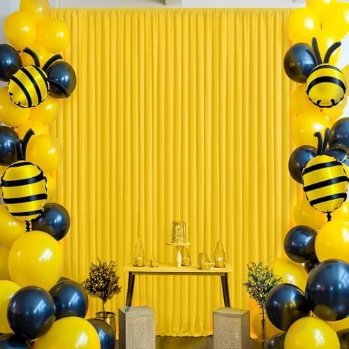 20×10 ft Yellow Wrinkle Free Backdrop Curtain for Party, 4 Panels 5×10ft Soft Silky Polyester Photo Backdrop Drapes Curtains for Wedding Birthday Themed Parties Baby Shower Photography Backgrounds - Image 4