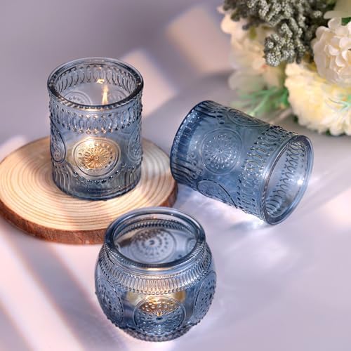 DARJEN 24Pcs Blue Votive Candle Holders - Glass Candle Holder for Party Decoration, Tea Lights Candle Holder for Wedding Shower & Gift (Pack of 3) - Image 5