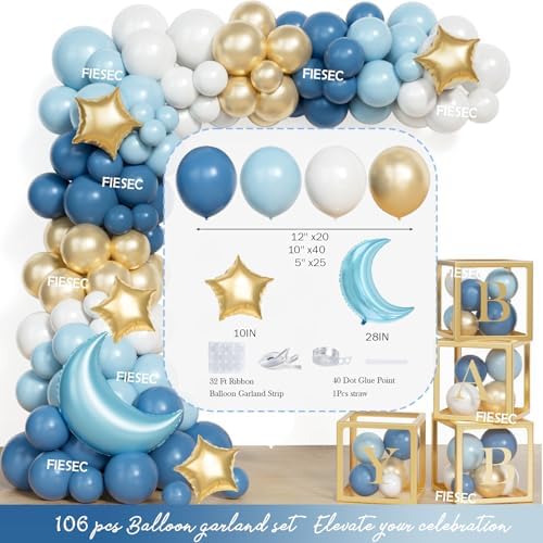 Twinkle Twinkle Little Star Baby Shower Decorations, Blue Stars and Moon Party Decoration with Balloons Garland Baby Boxes Backdrop Tablecloth - Image 3