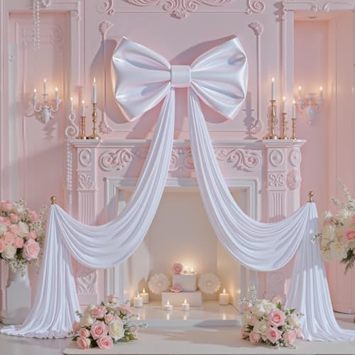 Large White Bow Decor, 24x16x79 Inches Big Silky Ribbon Bows for Room Wall Door Decorations Oversized Coquette Stain Bow Party Decorations for Birthday Bridal Baby Shower Wedding Photo Booth Backdrop - Image 3