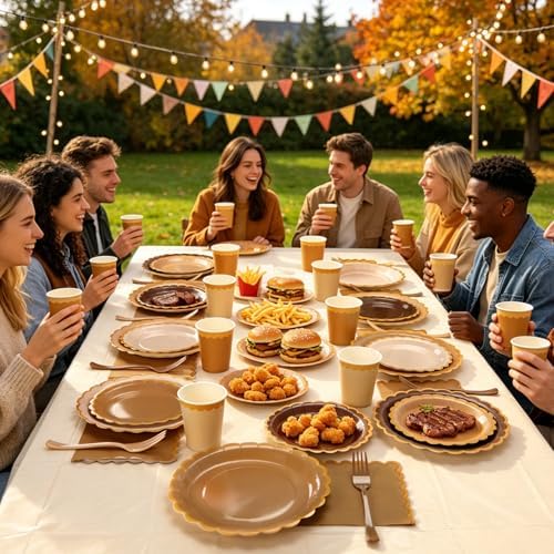 Brown Plates and Napkins Party Supplies for 48 Guests, Disposable 7&9’’ Gradient Brown Scalloped Paper Plates Tableware Set for Birthday Party, Wedding, Baby Shower Decorations - Image 6
