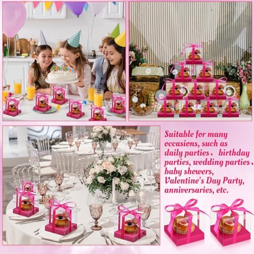 Thenshop 50 Pcs Clear Cupcake Boxes Individual 3.5 Inch, Hot Pink - Image 6