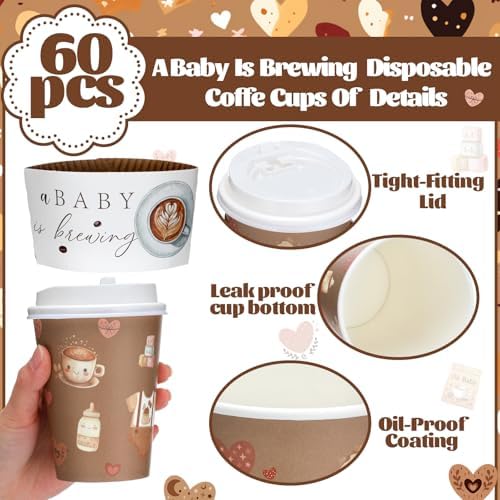 Vesici 60 Pcs 14oz A Baby Is Brewing Coffee Cups Decorations - Image 3