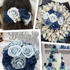 50pcs Dusty Blue Foam Fake Roses with Stems Navy Light Blue Artificial Flowers Real Looking for DIY Wedding Bouquets Bridal Shower Centerpieces Floral Arrangements Party Tables Home Decor Bulk - Image 5