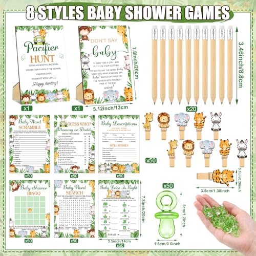 Sherr 424 Pcs Safari Animal Baby Shower Game Decoration, Set 8, 50 Pacifier - Image 3