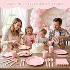 Vyntra Light Pink Paper Plates, Cups & Napkins, 350 Pcs Scalloped Party Set - Image 7