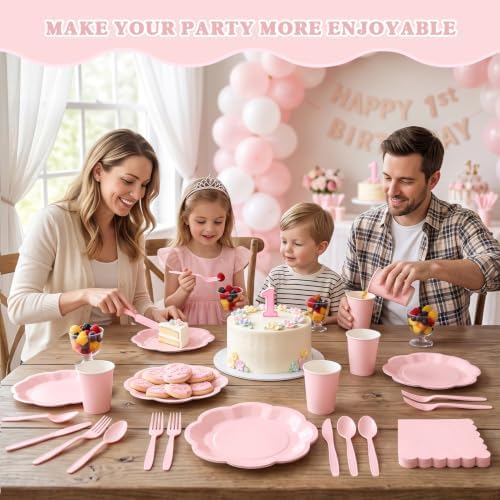 Vyntra Light Pink Paper Plates, Cups & Napkins, 350 Pcs Scalloped Party Set - Image 7
