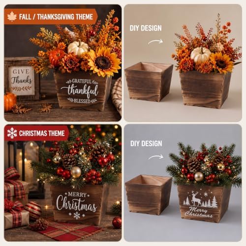 Dandat 2 Set 8 Inch Wooden Flower Box Rustic Table Centerpieces,Dark Brown - Image 6
