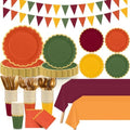 Mimorou 342 Pcs Fall Party Supplies Autumn Tableware Paper Disposable Plates Napkins Cups Plastic Tablecloth Triangle Banner for Fall Thanksgiving Party Decorations by Mimorou