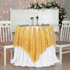 Poise3EHome Gold Sequin Tablecloth 90×90 Inch Square Sequin Fabric Table Cover Overlay for Baby Shower Birthday Party Wedding Christmas Holiday Cake Table Decoration - Image 3