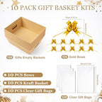 AFOROEOA 10PACK Baskets For Gifts Empty, 10 x 8”Thick Kraft Gift Basket with 10 Clear Gift Bags and 10 Pull Bows, Empty Gift Baskets for Christmas, Thanksgiving Wedding Birthday Party Wrapping Gift - Image 5