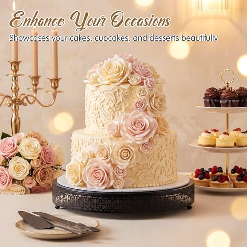 Wenqik Black Metal Cake Stand 16 Inch with Cutting & Spatula - Image 6