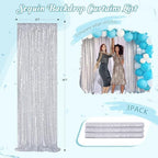 Silver Sequin Backdrop Party Decorations - 3 Packs 2ft x 8ft Silver Curtain - Image 6