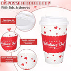 Whaline 50 Pcs Valentine's Day Disposable Coffee Cups with Lids and Sleeves Red Mini Love Heart Paper Drinking Cups for Wedding Anniversary Party Supplies - Image 3